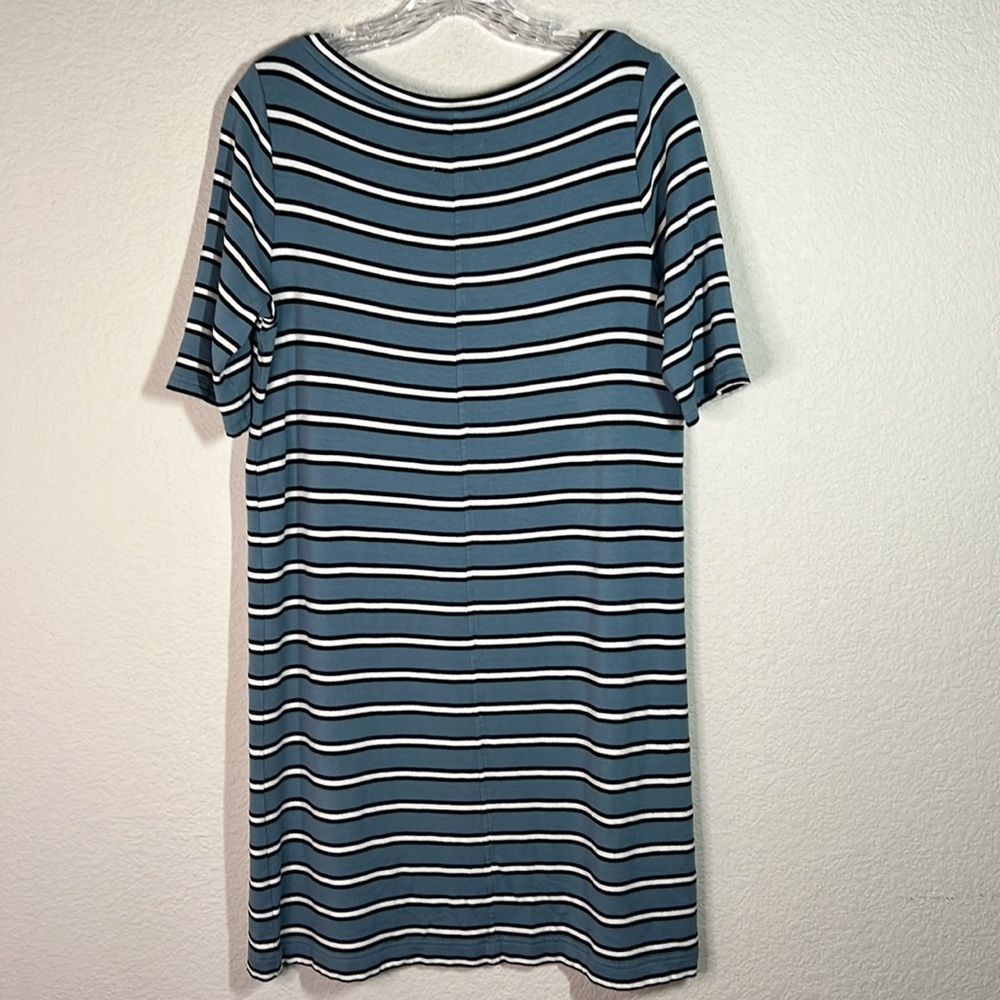 Lou & Grey Blue White Stripe Knitted Short Sleeves Shirt Dress Women's Large - Picture 5 of 6